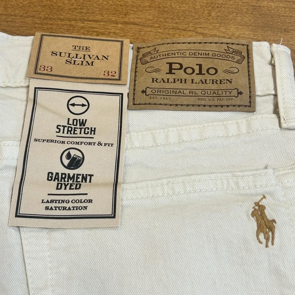 Polo Ralph Lauren Jeans Mens 33x32 Cream Sullivan Slim Straight Denim NWT *SPOT*